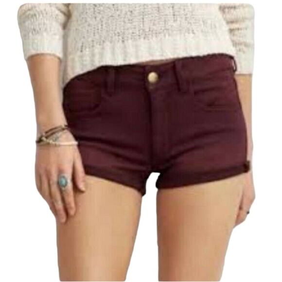 American Eagle Hi Rise Shortie Cutoff Shorts Burgundy Wine Super Stretch Size 00 - Picture 1 of 11